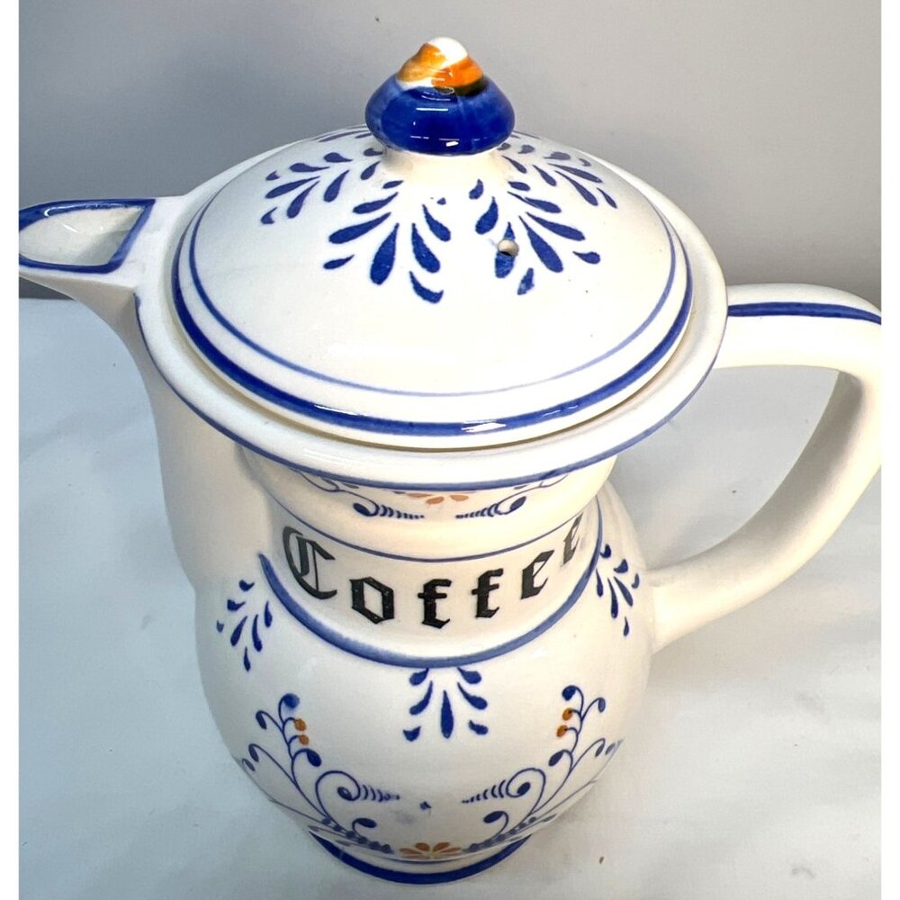 Vintage Acson Ceramic Coffee Pot With Lid Blue & White Floral Design - Picture 3 of 8
